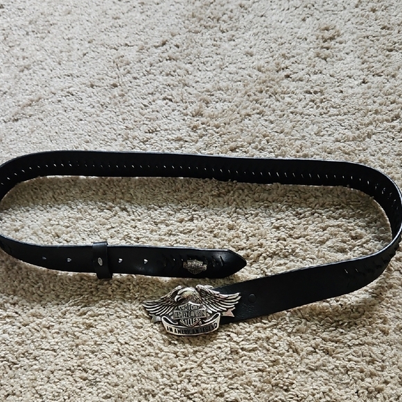 Harley-Davidson Other - Harley Davidson Men's Black Leather Belt with Silver Buckle, Size 34